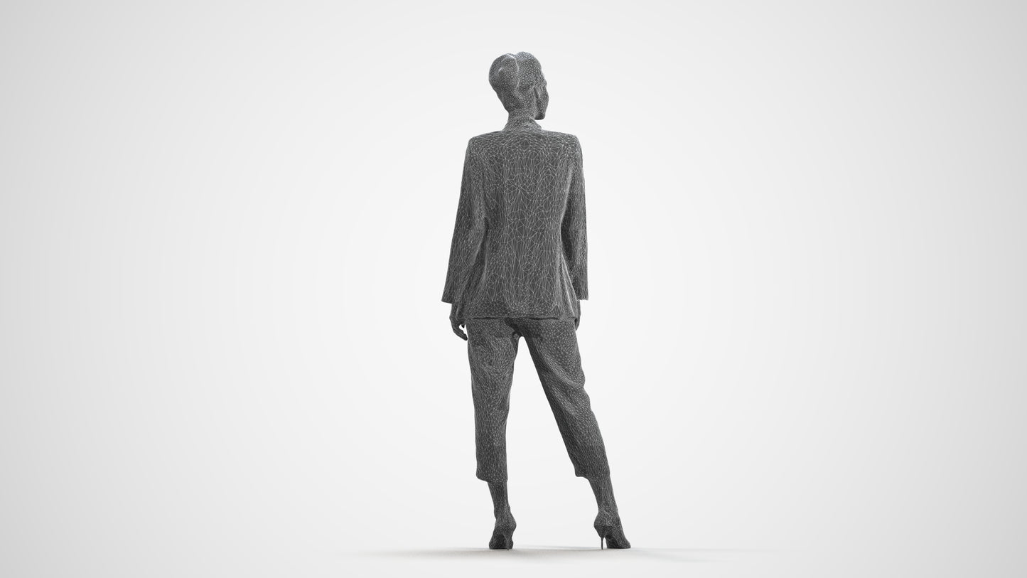realistic 3D people woman business standing, render-ready for V-Ray and Corona, FBX OBJ, wireframe front view