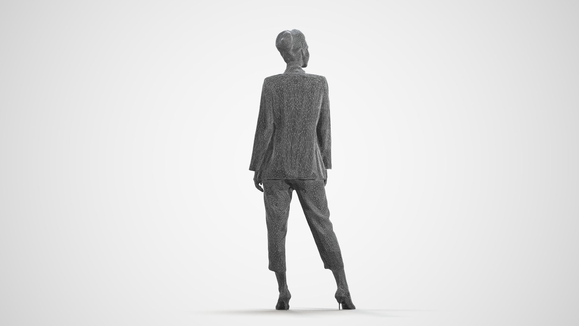 realistic 3D people woman business standing, render-ready for V-Ray and Corona, FBX OBJ, wireframe front view