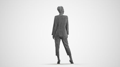 realistic 3D people woman business standing, render-ready for V-Ray and Corona, FBX OBJ, wireframe front view