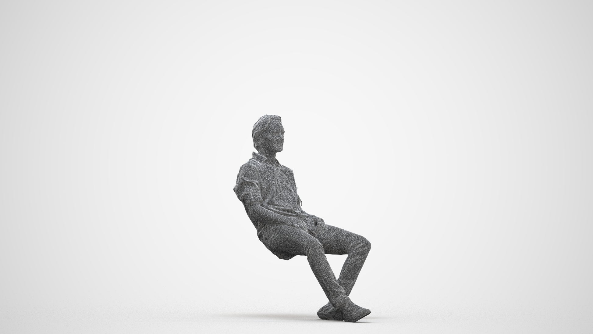 realistic 3D human man casual sitting, archviz people FBX OBJ for Blender, three-quarter front view render