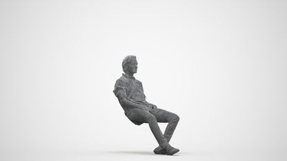 realistic 3D human man casual sitting, archviz people FBX OBJ for Blender, three-quarter front view render