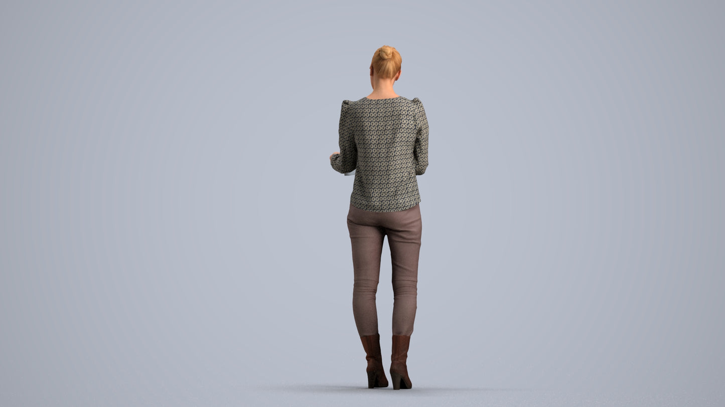 3D people model woman business walking, scanned human for 3ds Max rendering, front view render