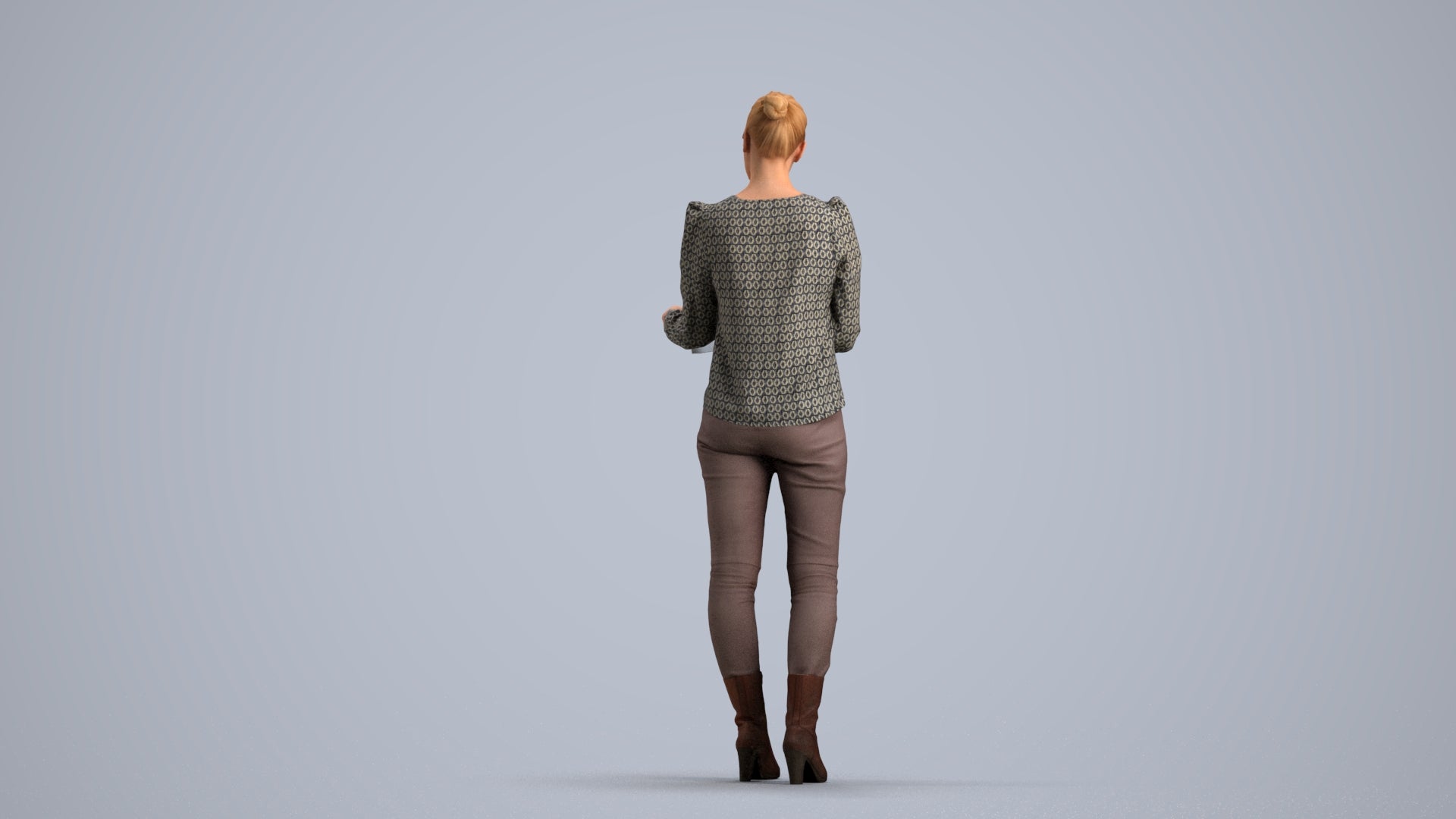 3D people model woman business walking, scanned human for 3ds Max rendering, front view render