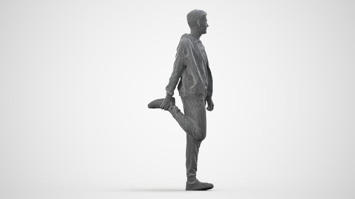 realistic 3D human man sport, archviz people FBX OBJ for Blender, wireframe side view