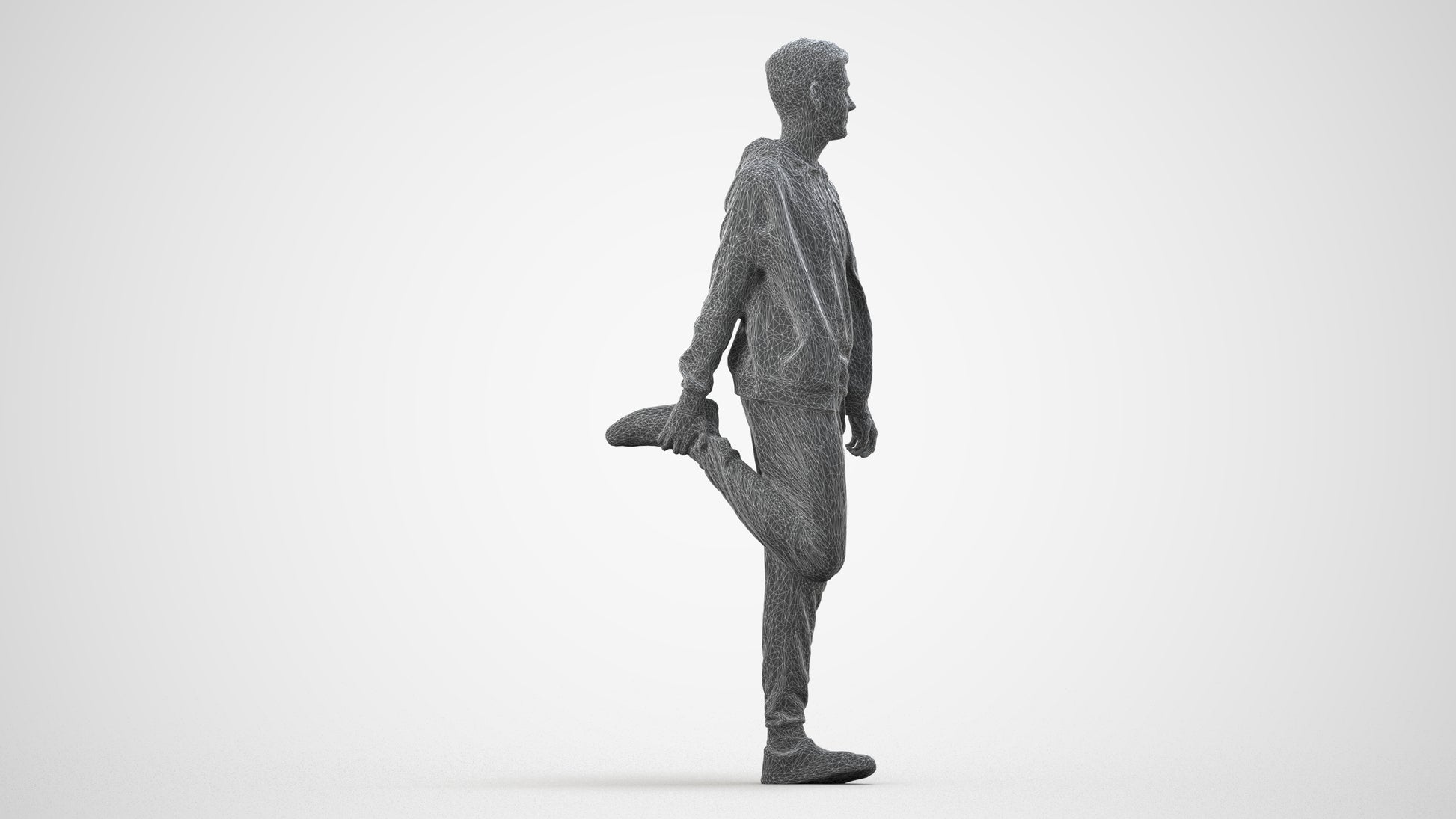 realistic 3D human man sport, archviz people FBX OBJ for Blender, wireframe side view