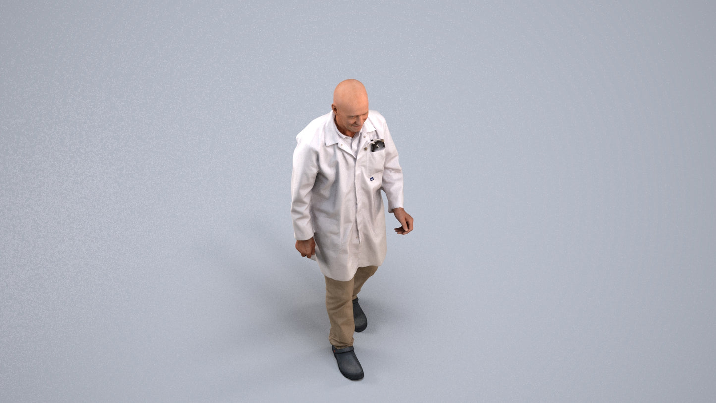 realistic 3D senior man medical, scanned archviz people for Blender and 3ds Max, back view render