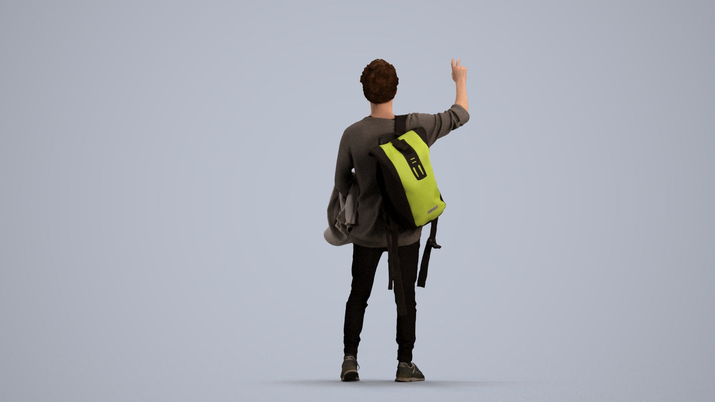 3D people model man casual standing, scanned human for 3ds Max rendering, front view render