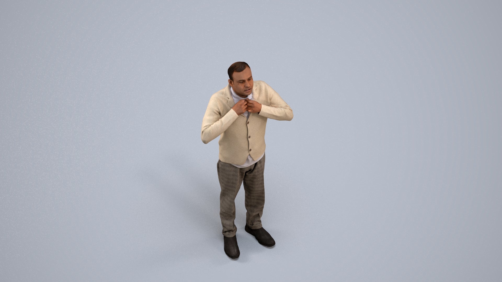 3D people model man business standing, scanned human for 3ds Max rendering, back view render