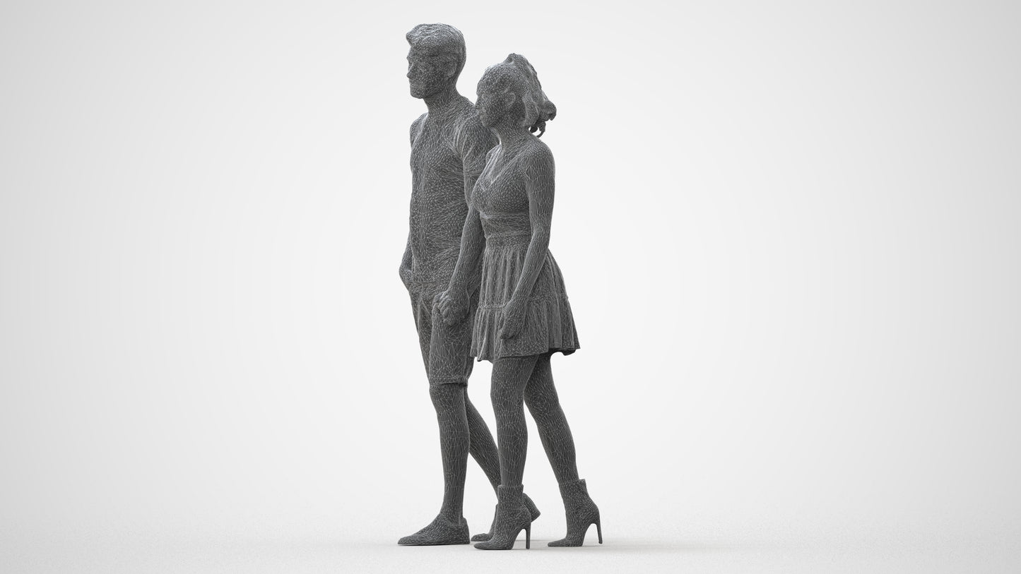 scanned 3D woman casual couple, photogrammetry people for Enscape and V-Ray, square thumbnail