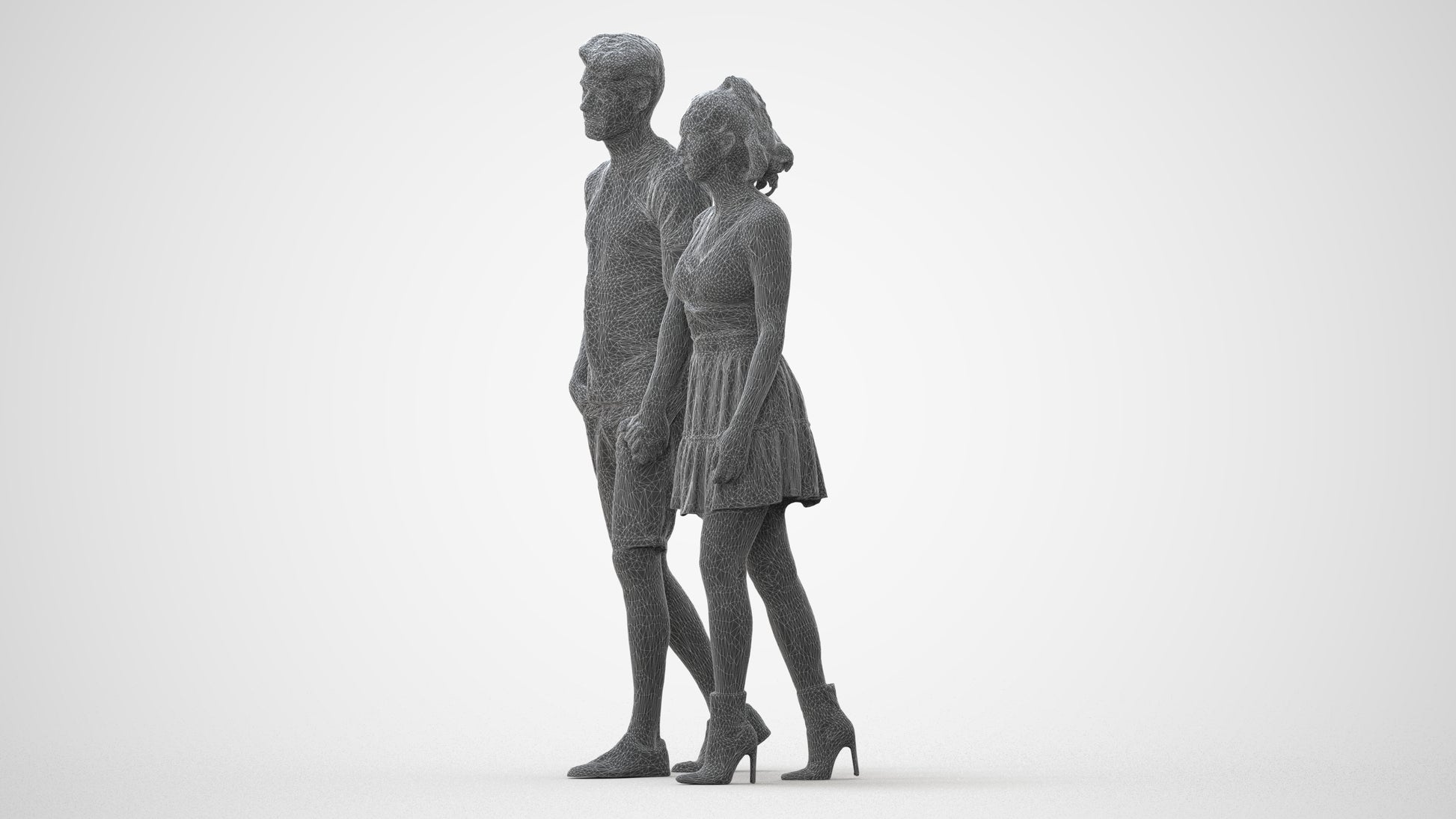scanned 3D woman casual couple, photogrammetry people for Enscape and V-Ray, square thumbnail