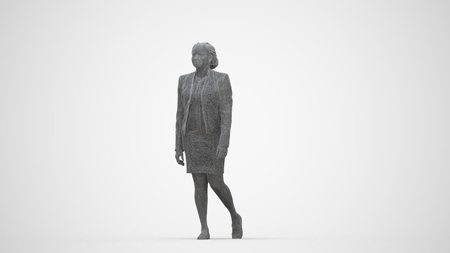 realistic 3D human woman business walking, archviz people FBX OBJ for Blender, wireframe back view