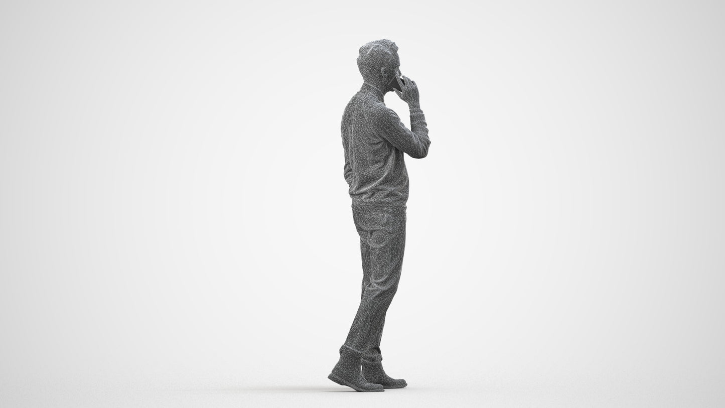 3D human model man casual walking, photogrammetry scanned person for archviz, wireframe side view