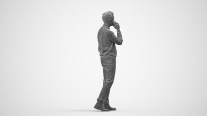 3D human model man casual walking, photogrammetry scanned person for archviz, wireframe side view