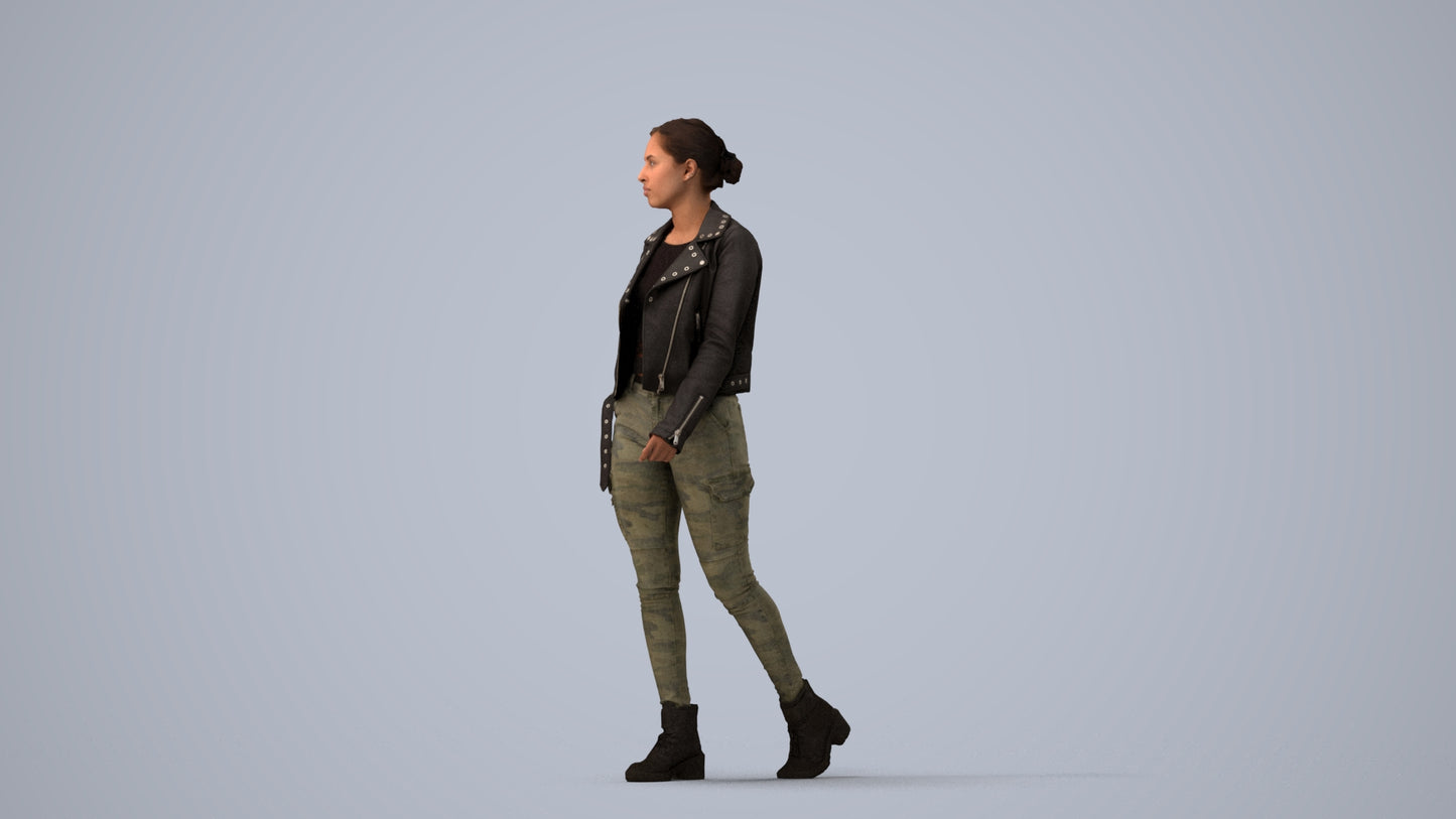 3D people model woman casual walking, scanned human for 3ds Max rendering, three-quarter view render