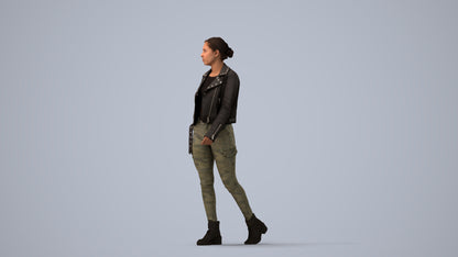 3D people model woman casual walking, scanned human for 3ds Max rendering, three-quarter view render