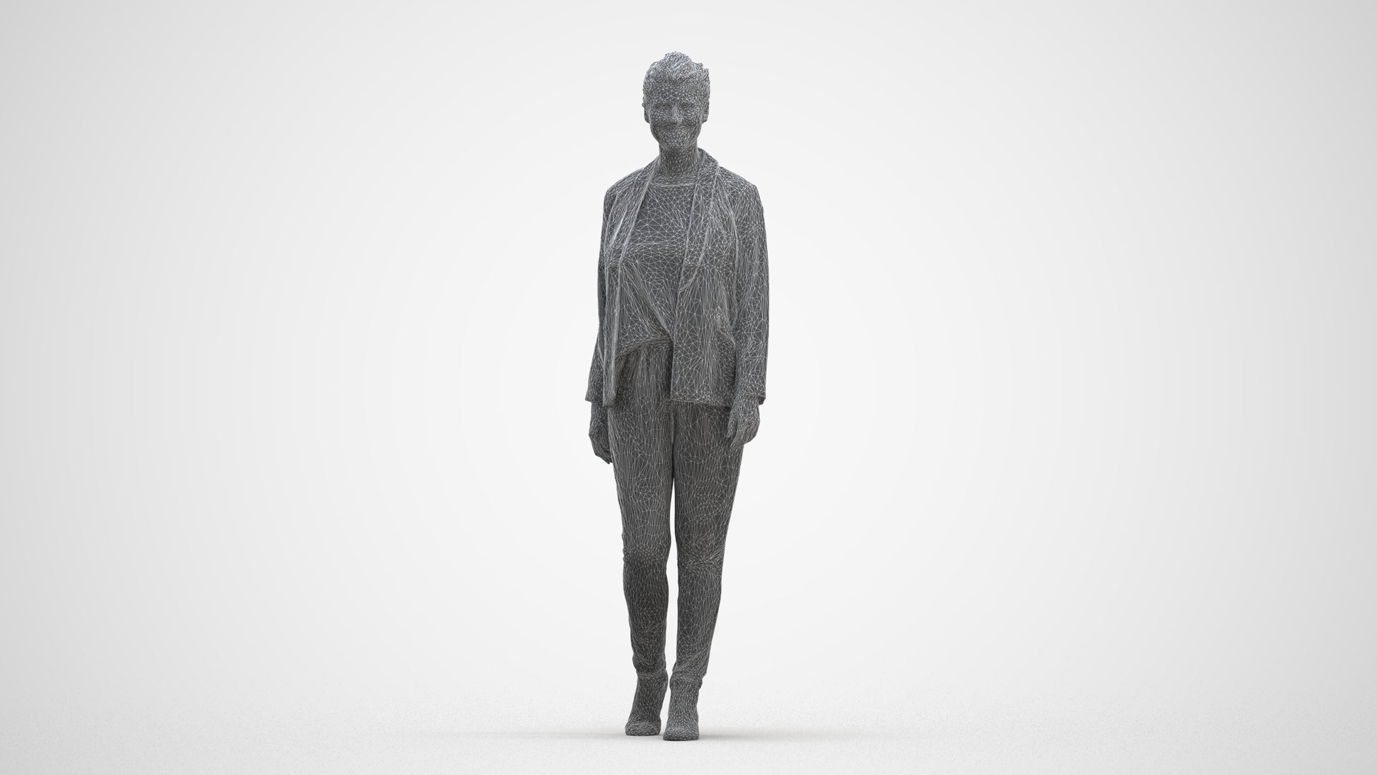 3D scanned woman walking business, photorealistic archviz people for Enscape and SketchUp, three-quarter front view render