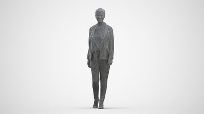 3D scanned woman walking business, photorealistic archviz people for Enscape and SketchUp, three-quarter front view render