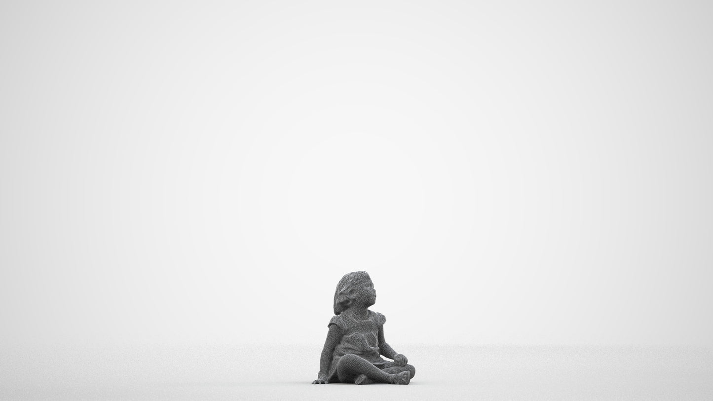 3D human model girl casual kids, photogrammetry scanned person for archviz, wireframe side view