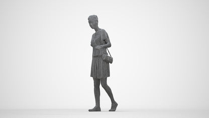 photogrammetry 3D woman casual walking, realistic human model archviz FBX, wireframe back view