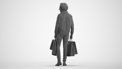 realistic 3D man casual shopping, scanned archviz people for Blender and 3ds Max, wireframe front view