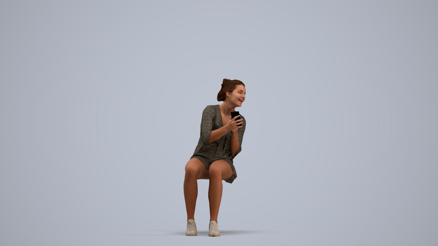3D scanned girl kids casual, photorealistic archviz people for Enscape and SketchUp, standing pose render