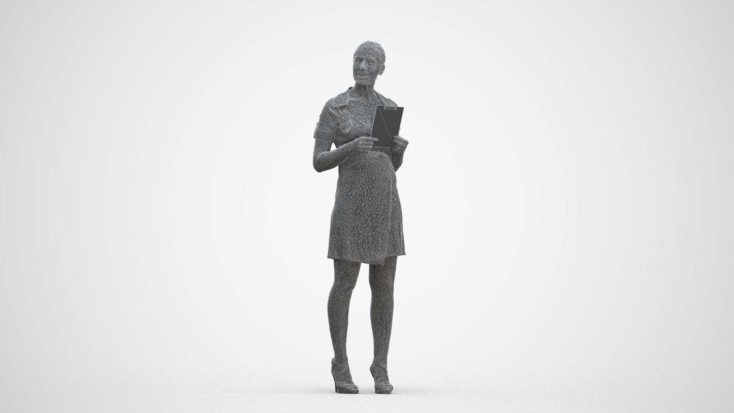 3D people model woman business standing, scanned human for 3ds Max rendering, three-quarter front view render