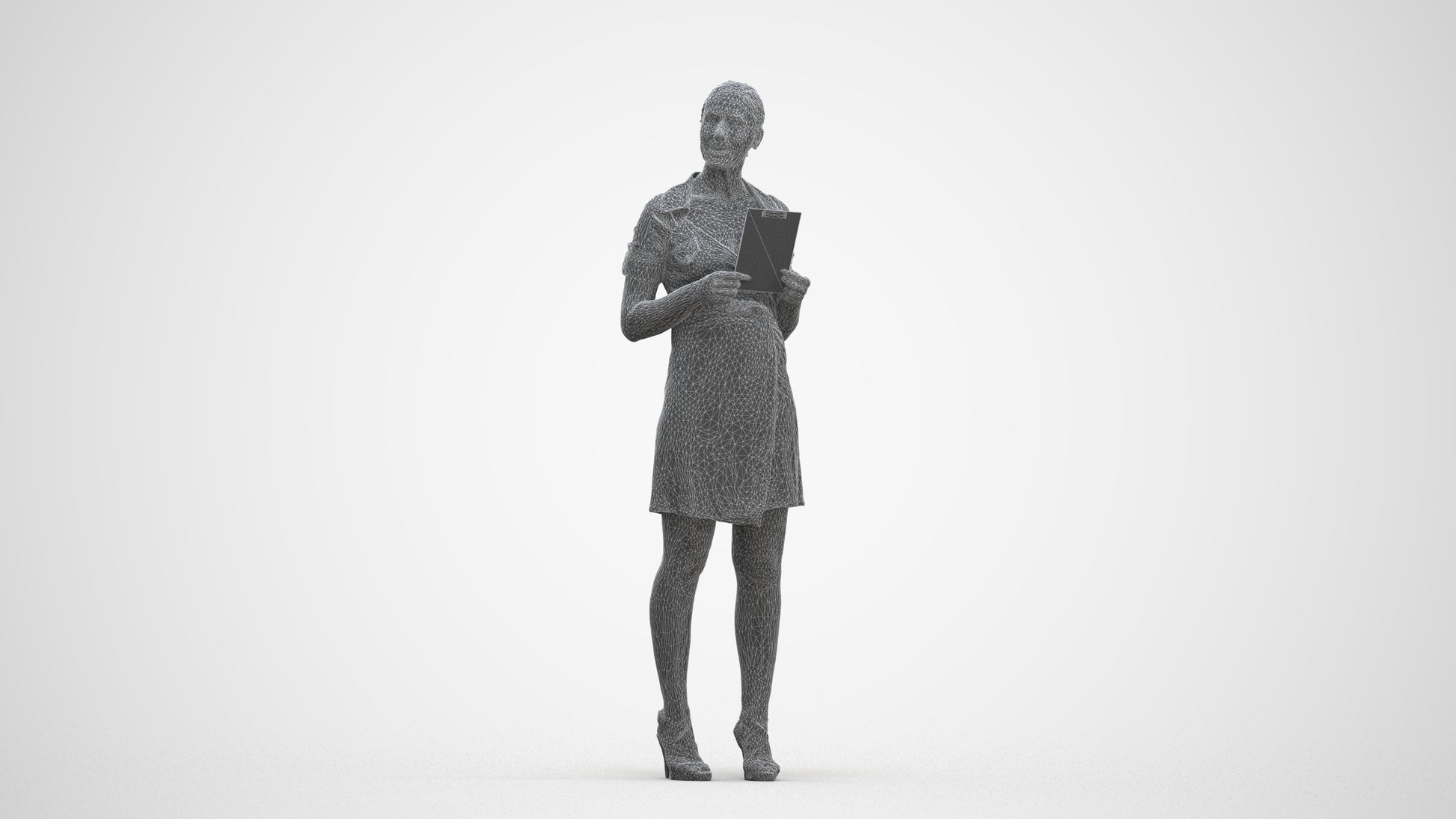 3D people model woman business standing, scanned human for 3ds Max rendering, three-quarter front view render