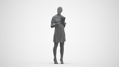 3D people model woman business standing, scanned human for 3ds Max rendering, three-quarter front view render