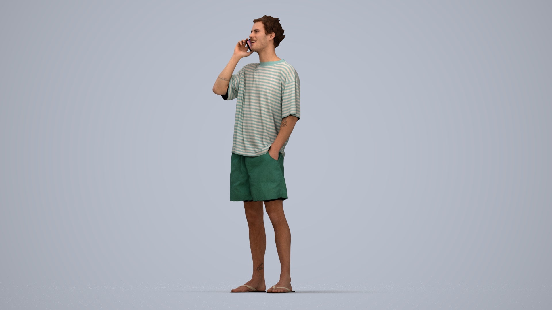 3D human model man casual standing, photogrammetry scanned person for archviz, top-down view render