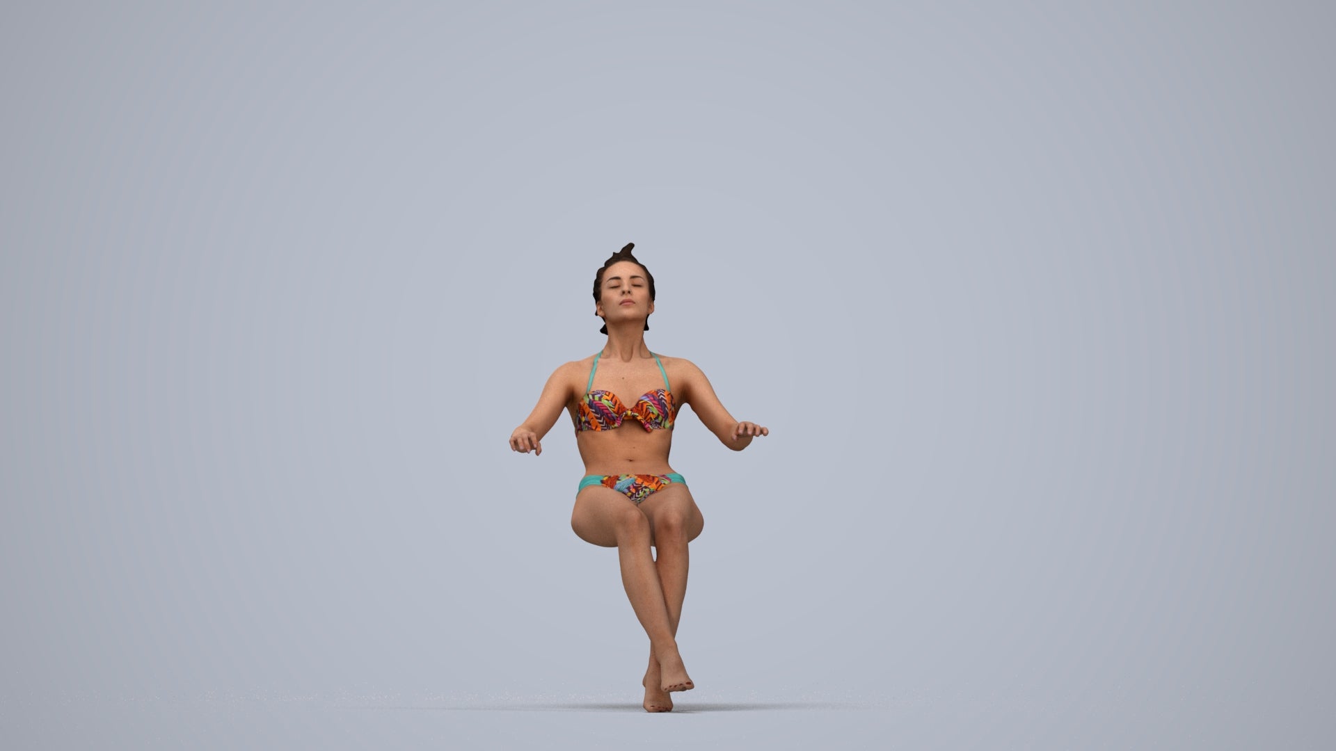 realistic 3D woman pool, scanned archviz people for Blender and 3ds Max, top-down view render