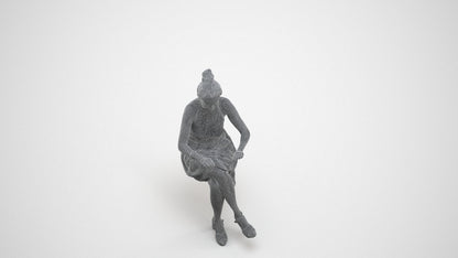 realistic 3D woman formal sitting, scanned archviz people for Blender and 3ds Max, wireframe three-quarter view