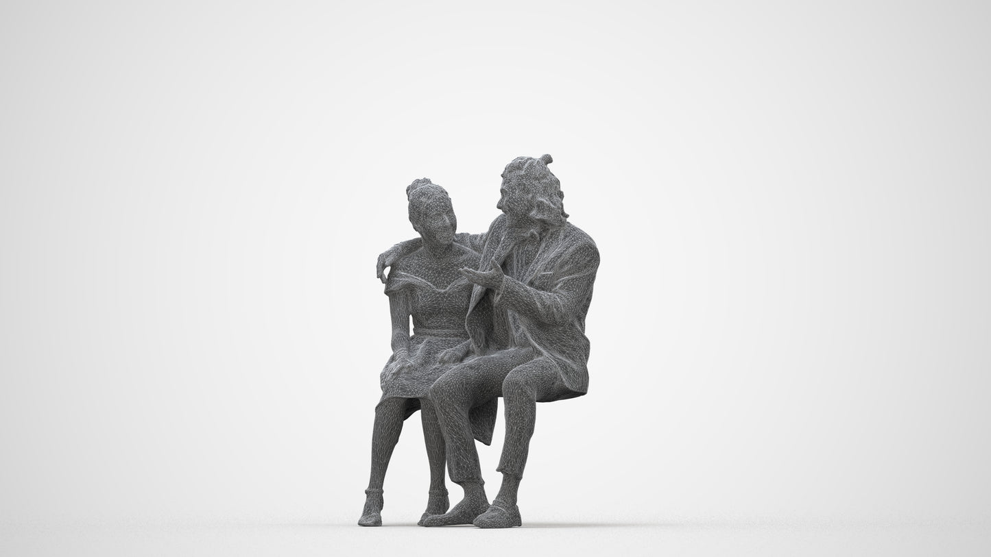 3D human model woman formal sitting, photogrammetry scanned person for archviz, wireframe back view