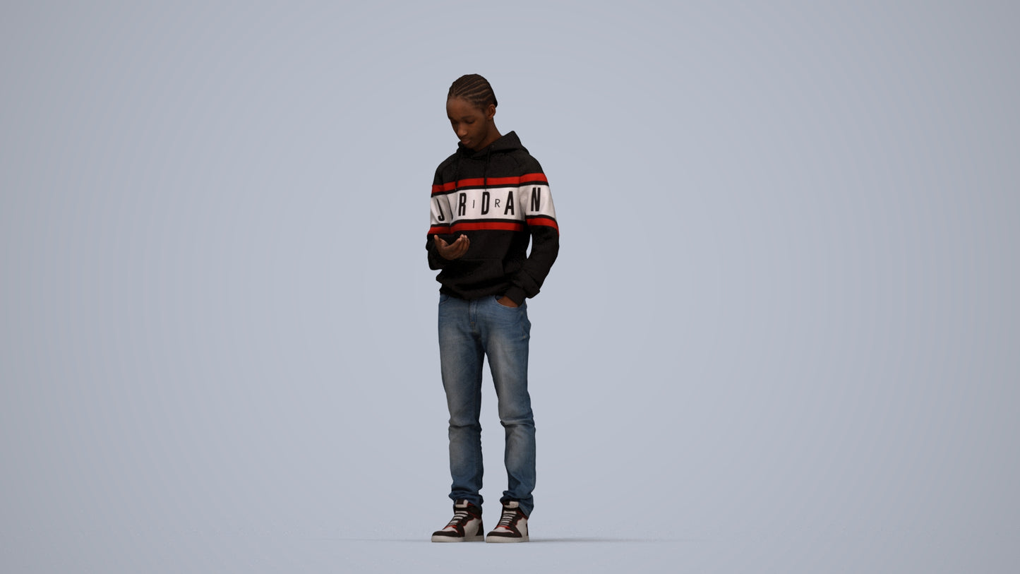 photogrammetry 3D boy casual kids, realistic human model archviz FBX, top-down view render