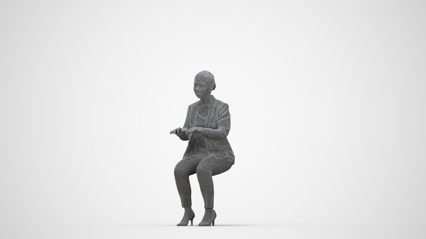 realistic 3D woman business, scanned archviz people for Blender and 3ds Max, wireframe back view