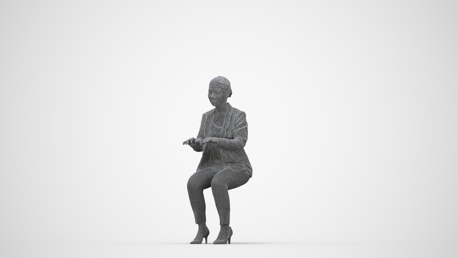 realistic 3D woman business, scanned archviz people for Blender and 3ds Max, wireframe back view