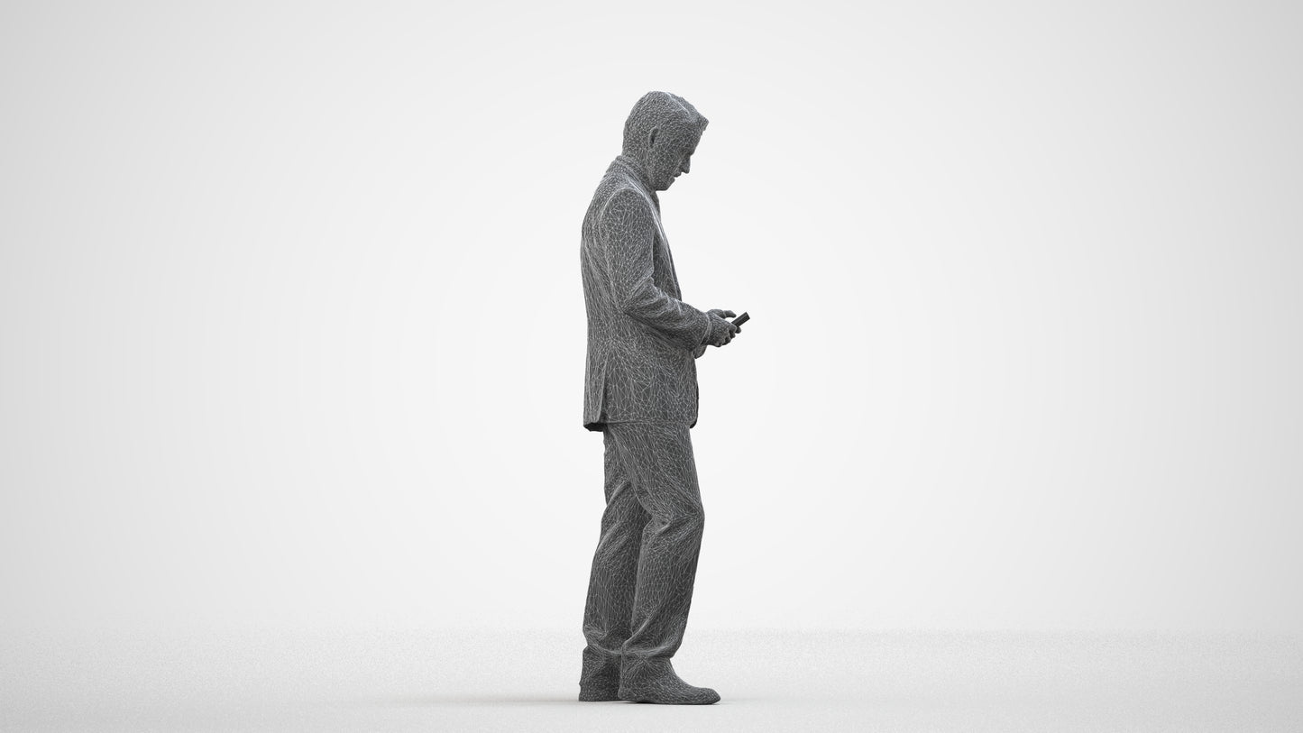 3D people model man business, scanned human for 3ds Max rendering, wireframe side view