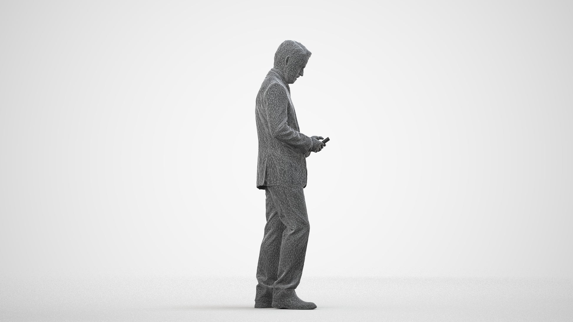3D people model man business, scanned human for 3ds Max rendering, wireframe side view
