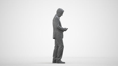 3D people model man business, scanned human for 3ds Max rendering, wireframe side view
