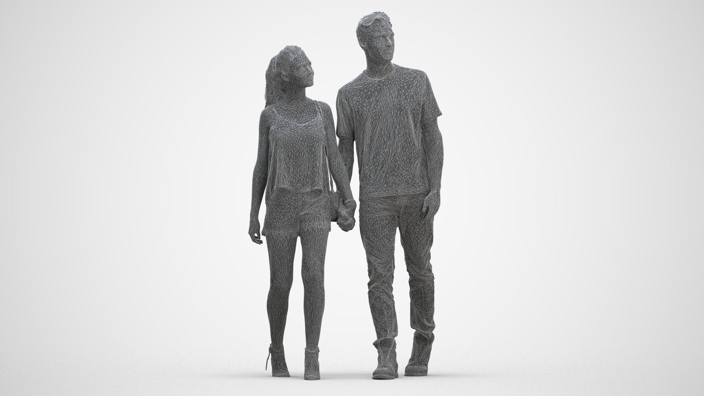 realistic 3D woman casual couple, scanned archviz people for Blender and 3ds Max, three-quarter front view render