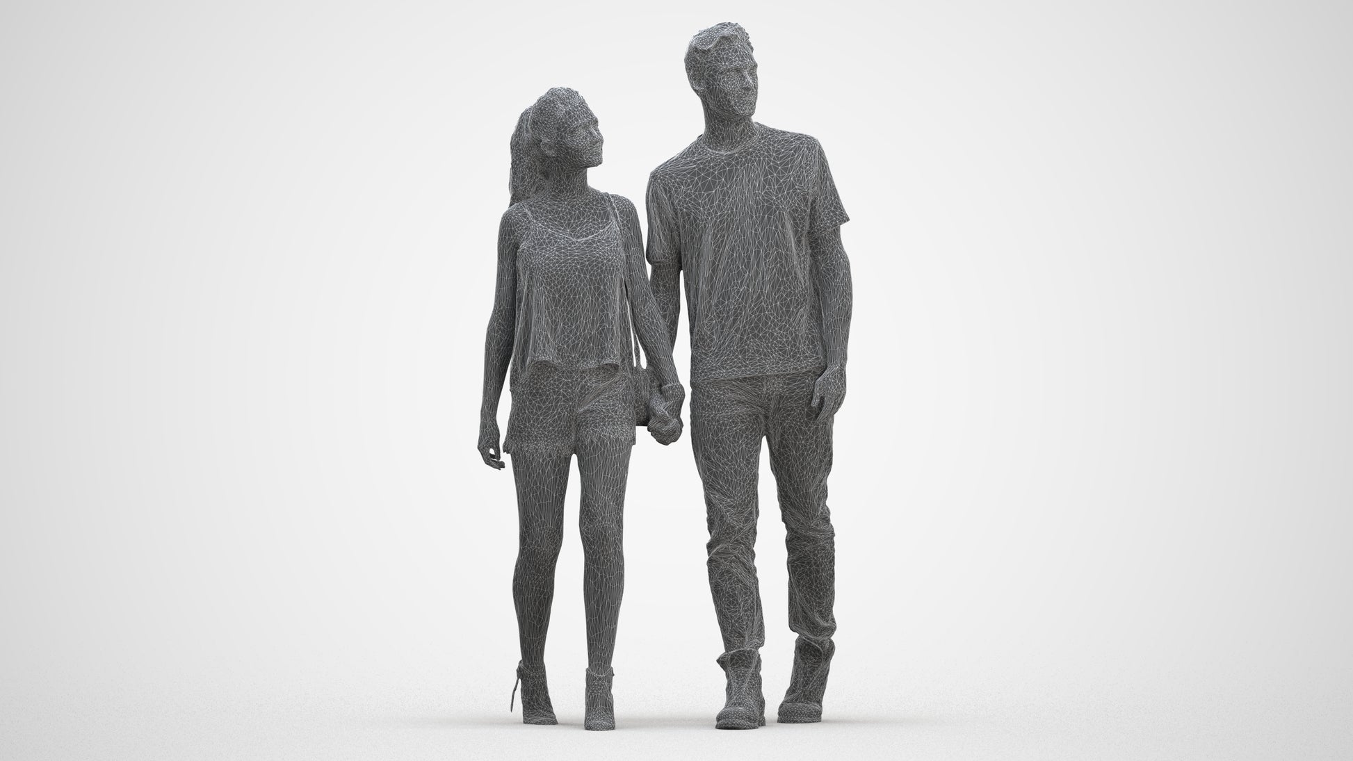 realistic 3D woman casual couple, scanned archviz people for Blender and 3ds Max, three-quarter front view render