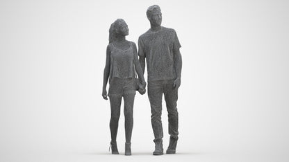 realistic 3D woman casual couple, scanned archviz people for Blender and 3ds Max, three-quarter front view render