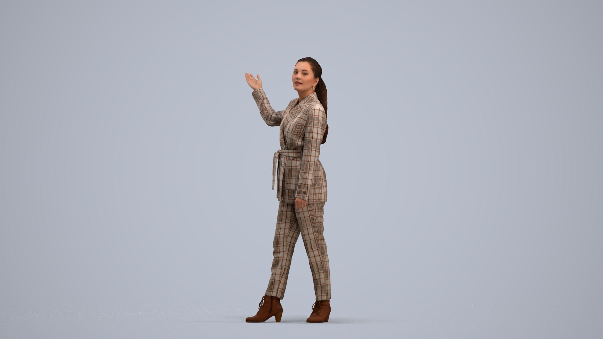 3D people model woman business, scanned human for 3ds Max rendering, standing pose render