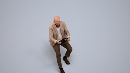 3D human model senior man business mix, photogrammetry scanned person for archviz, back view render