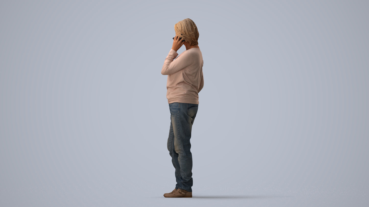 realistic 3D woman casual standing, scanned archviz people for Blender and 3ds Max, three-quarter view render