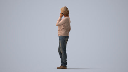 realistic 3D woman casual standing, scanned archviz people for Blender and 3ds Max, three-quarter view render