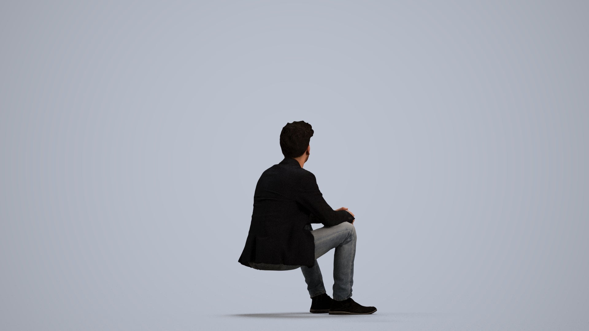 realistic 3D man casual sitting, scanned archviz people for Blender and 3ds Max, front view render