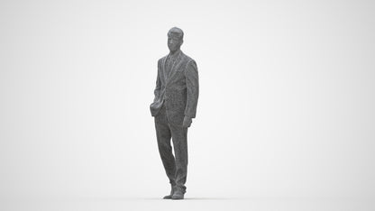 3D human model man business standing, photogrammetry scanned person for archviz, wireframe back view