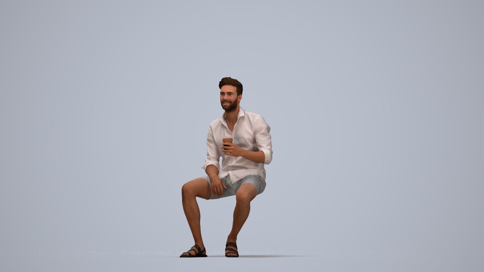photogrammetry 3D man casual sitting, realistic human model archviz FBX, top-down view render
