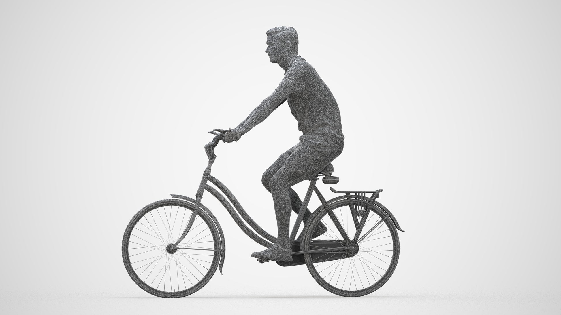 3D human model man casual mix, photogrammetry scanned person for archviz, wireframe back view