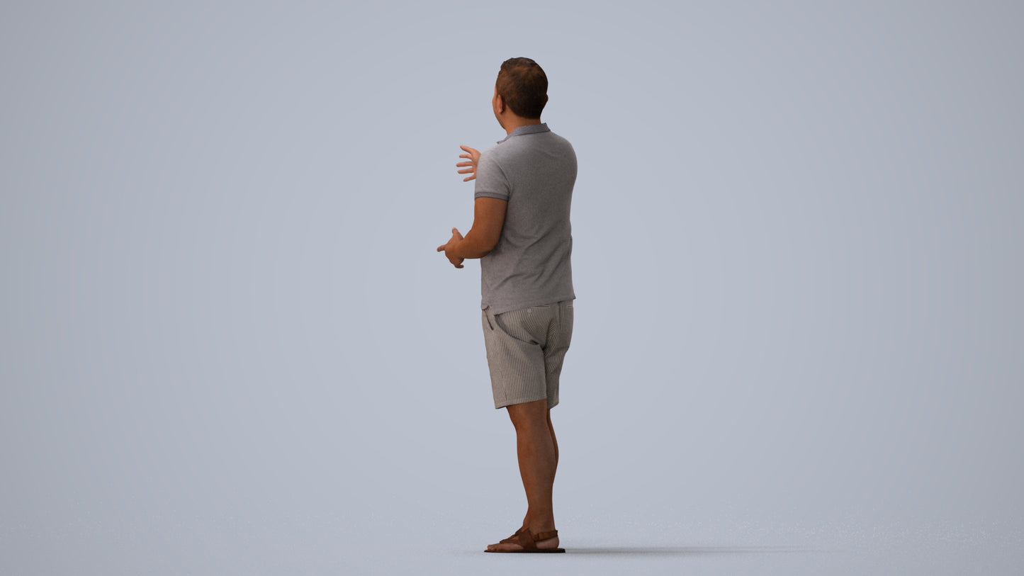 3D people model man casual standing, scanned human for 3ds Max rendering, three-quarter view render